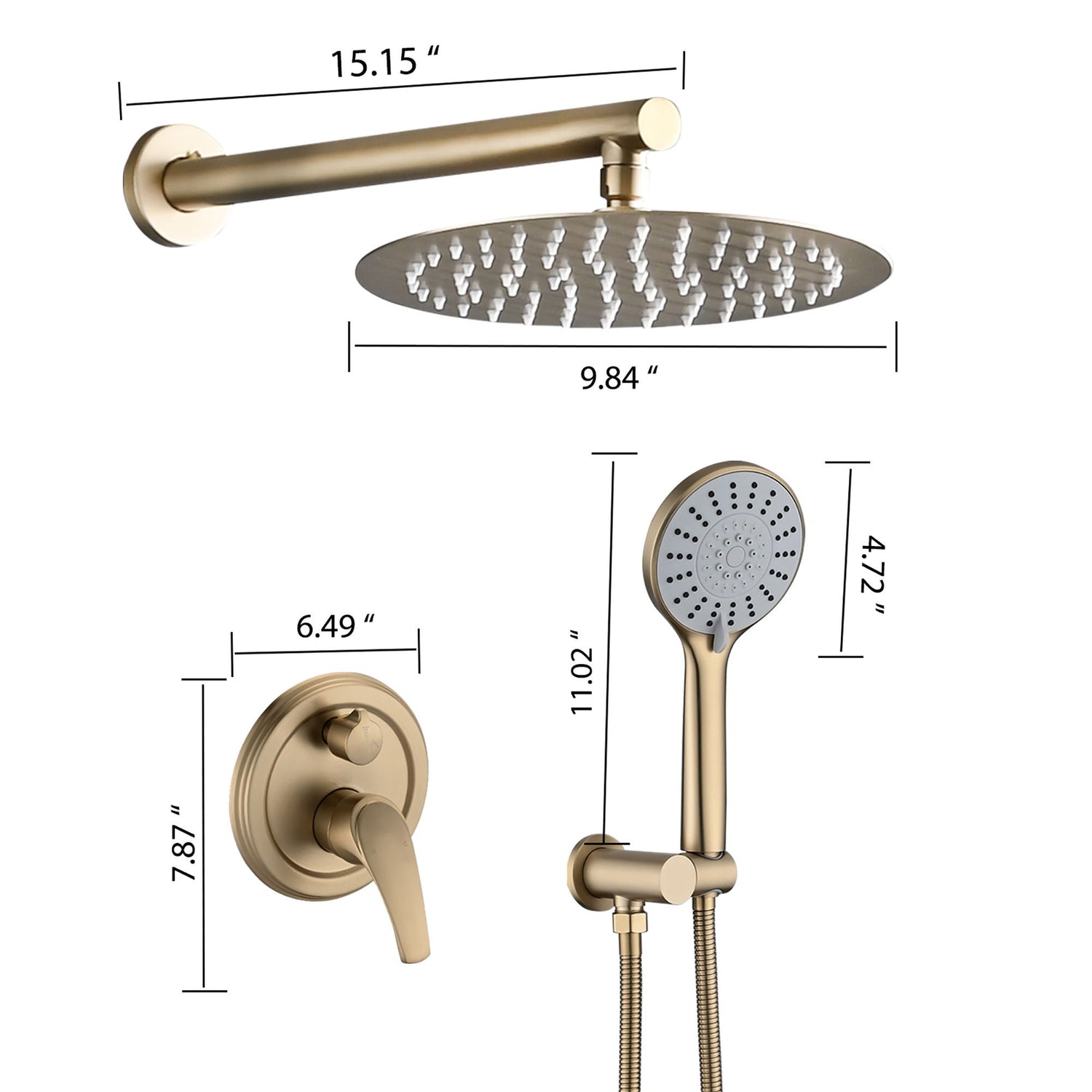 Wall Mounted Shower Set With High Pressure 10&quot; Rain Shower Head And 5 Function Handheld Shower Head