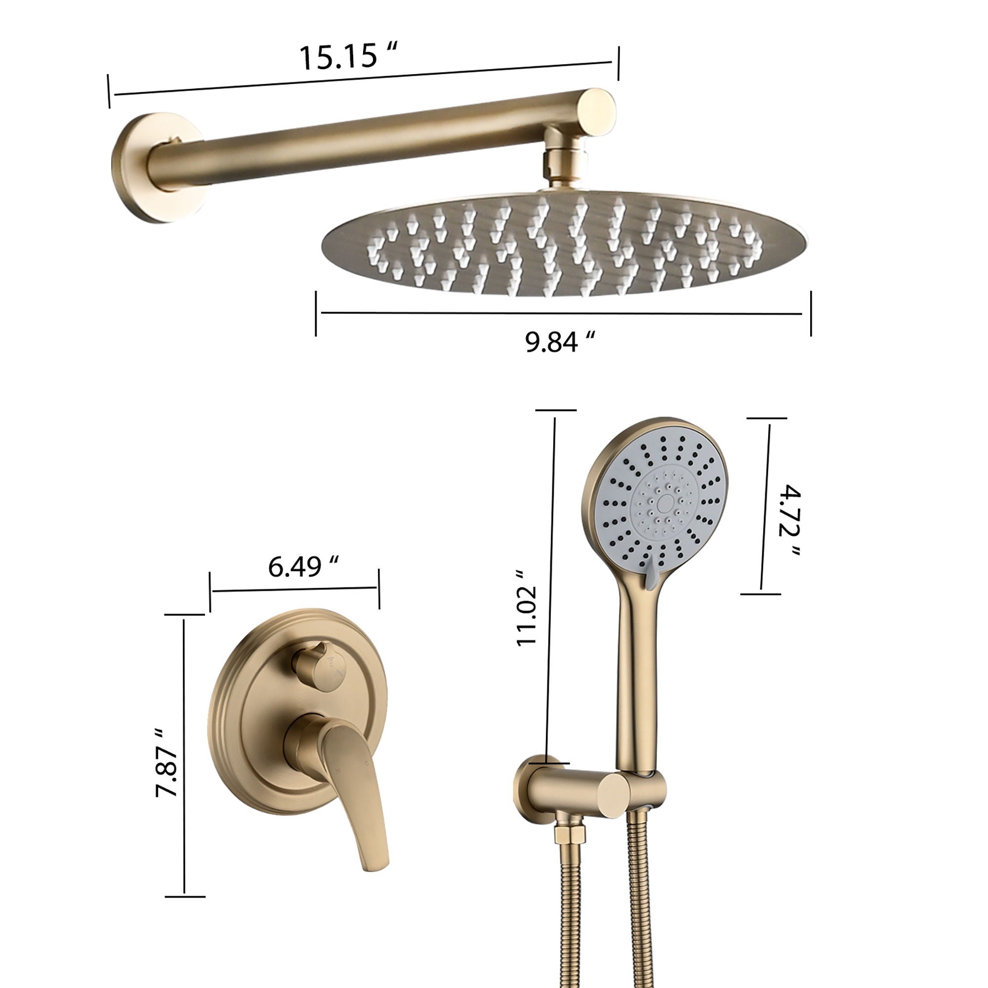 Wall Mounted Shower Set With High Pressure 10&quot; Rain Shower Head And 5 Function Handheld Shower Head