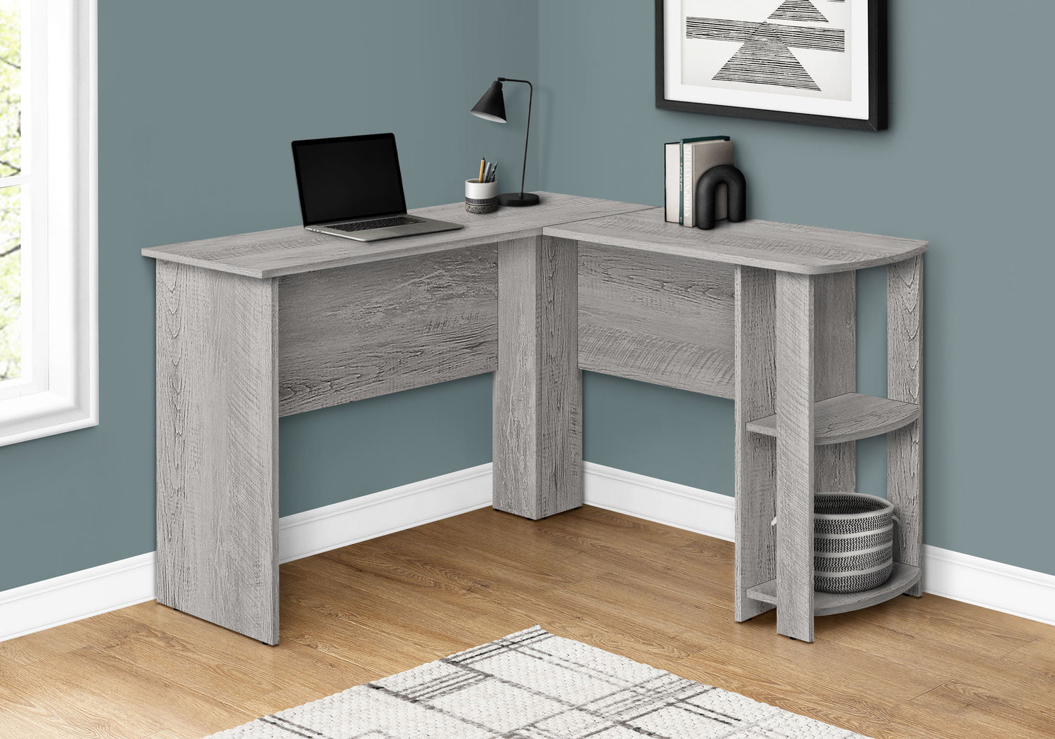 Computer Desk, Home Office, Corner, Storage Shelves, L Shape, Laptop, Contemporary &amp; Modern