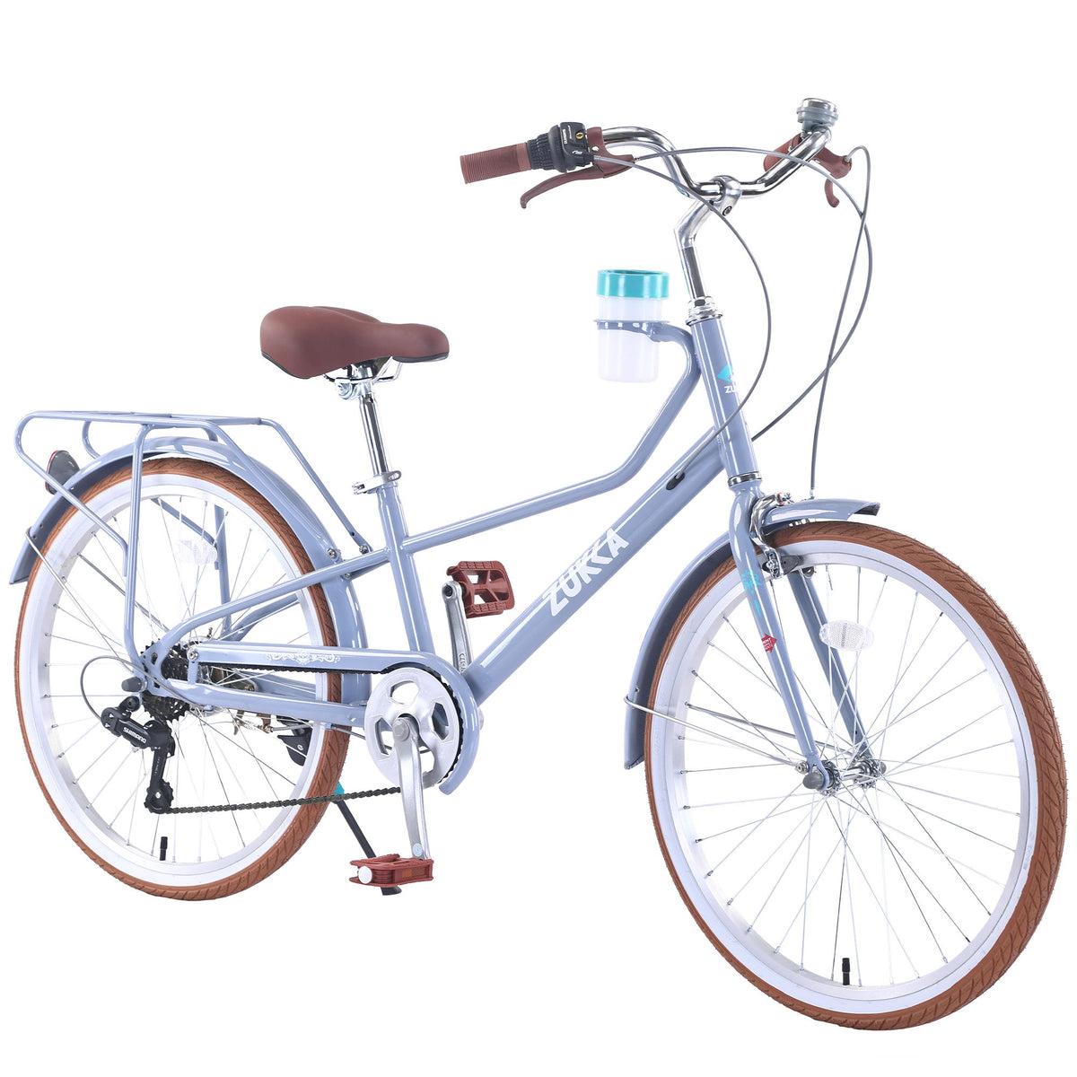 24" Cruiser Bike With 6 Speed Gear System, Rear Rack &amp; Cup Holder