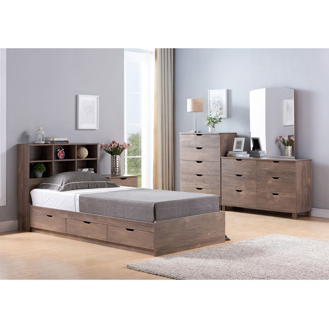 Bookcase Headboard 6 Shelves 3 Shelves Adjustable Top Panel Rounded Corners