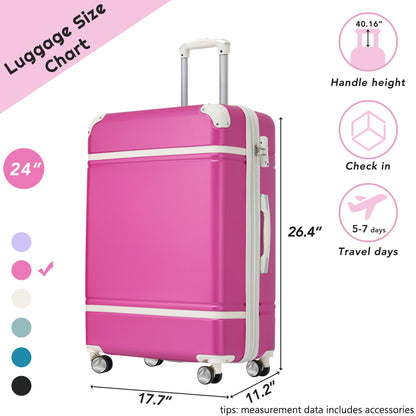 Hardshell Luggage With Tsa Lock, 24&quot; Expandable Lightweight Suitcase With Spinner Wheels, Single Vintage Luggage