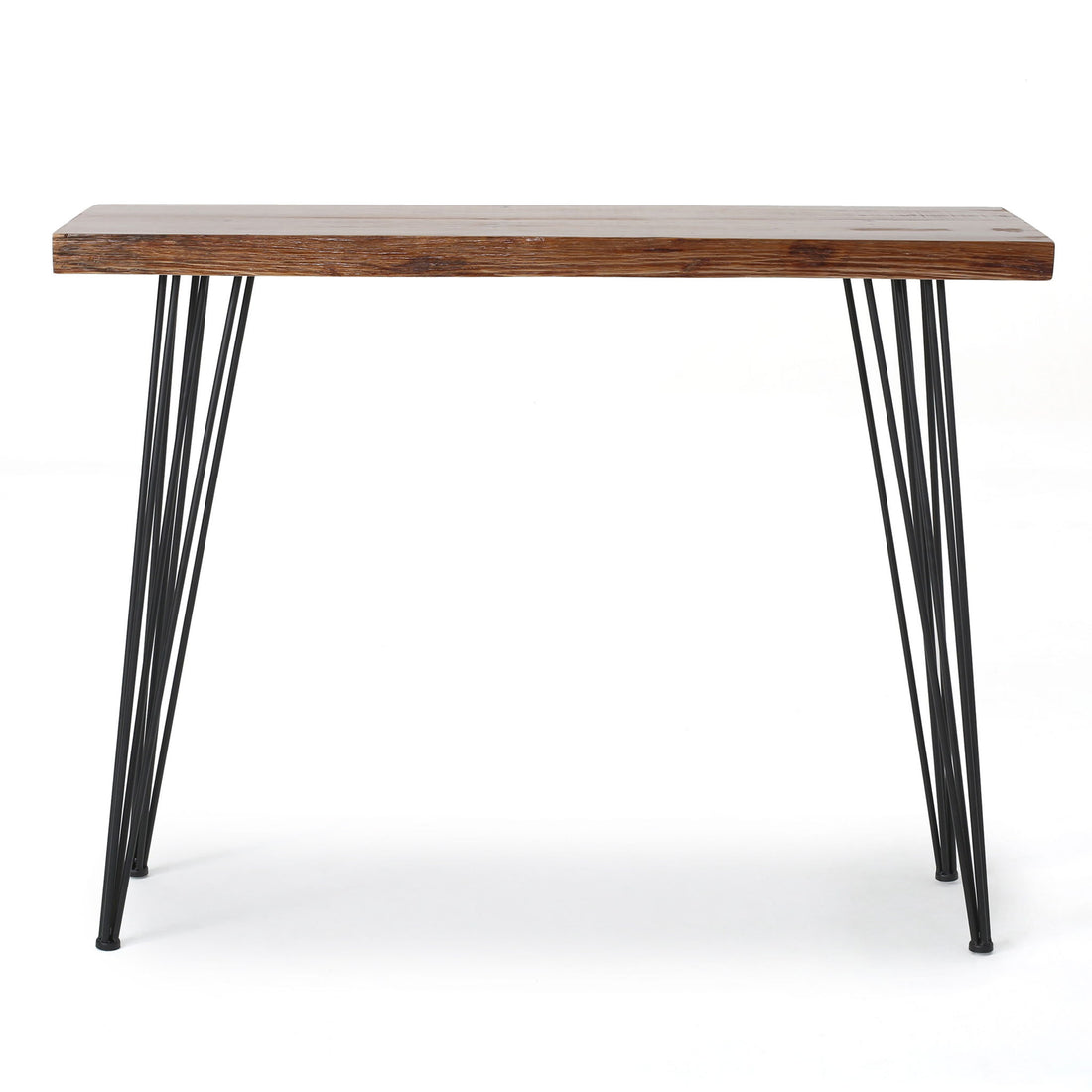 Modern Industrial Breakfast Bar Table, Metal Hairpin Legs &amp; Wood Veneer Top - Natural
