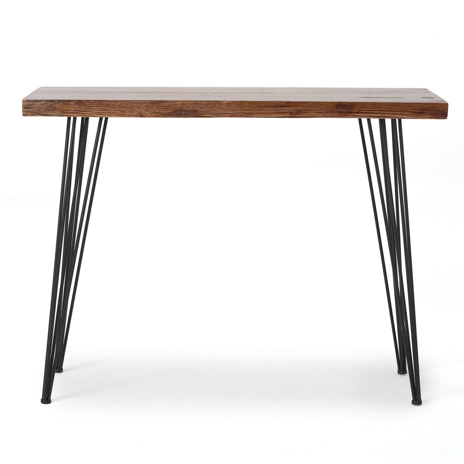 Modern Industrial Breakfast Bar Table, Metal Hairpin Legs &amp; Wood Veneer Top - Natural