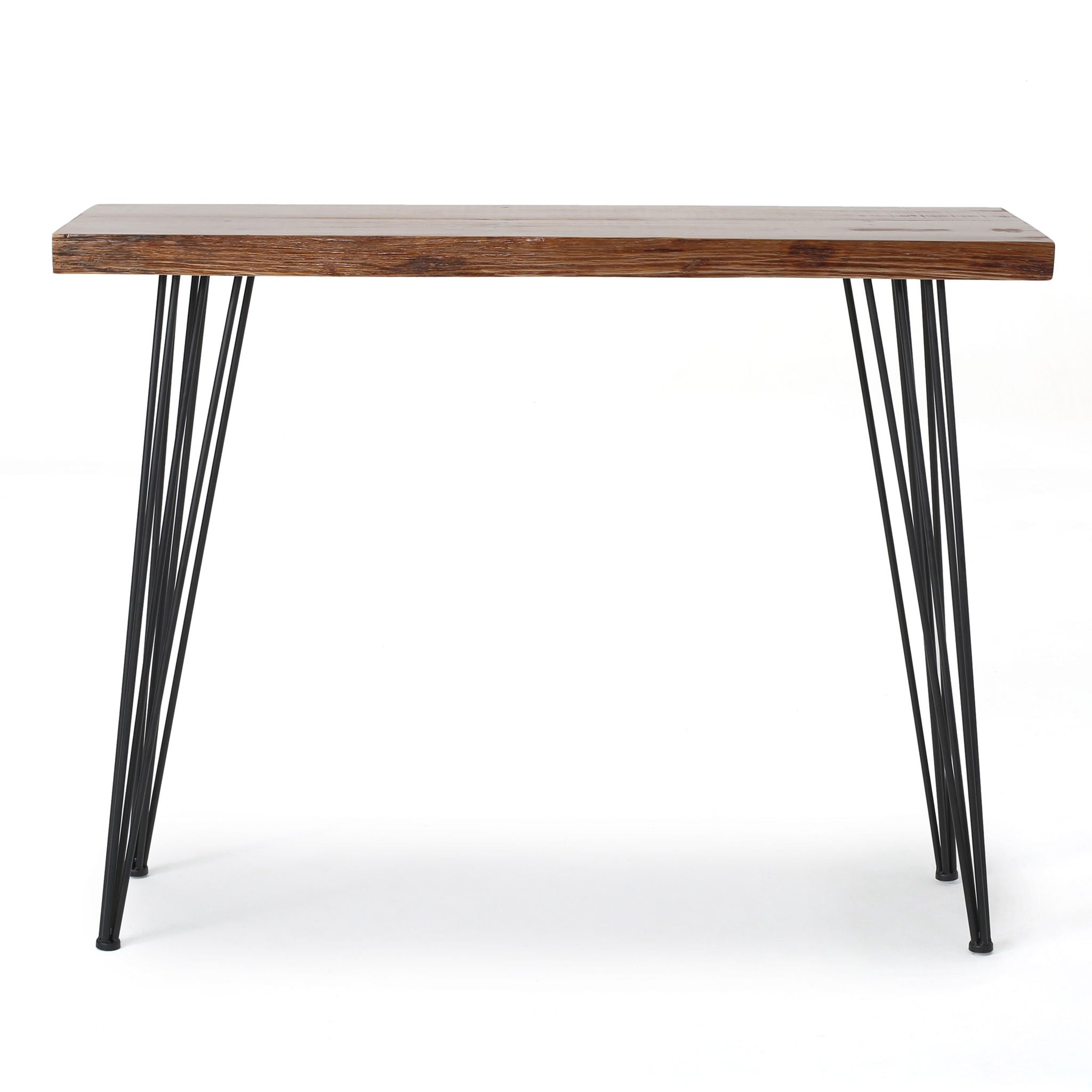 Modern Industrial Breakfast Bar Table, Metal Hairpin Legs &amp; Wood Veneer Top - Natural