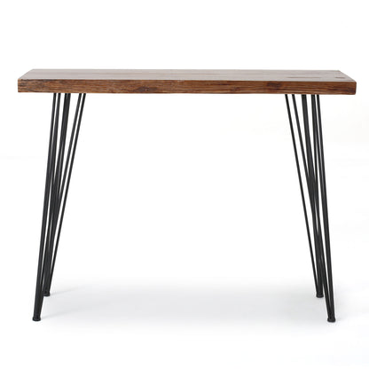Modern Industrial Breakfast Bar Table, Metal Hairpin Legs &amp; Wood Veneer Top - Natural