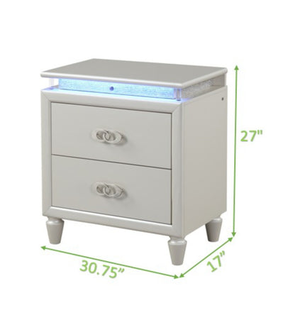 Passion Queen 4 Pc LED Bedroom Set Made with Wood in Milky white