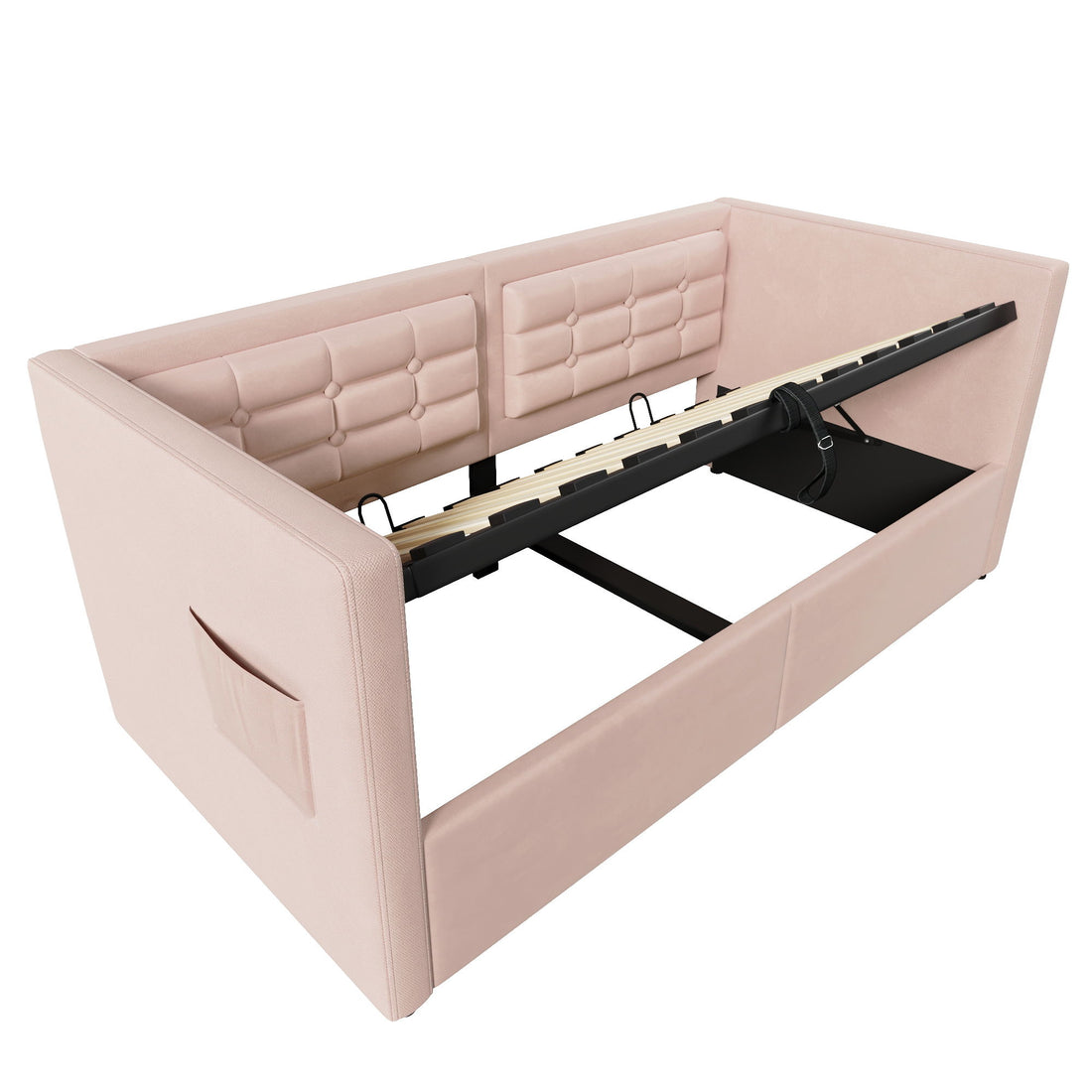 Upholstered Hydraulic Storage Daybed With USB &amp; Type C Charging