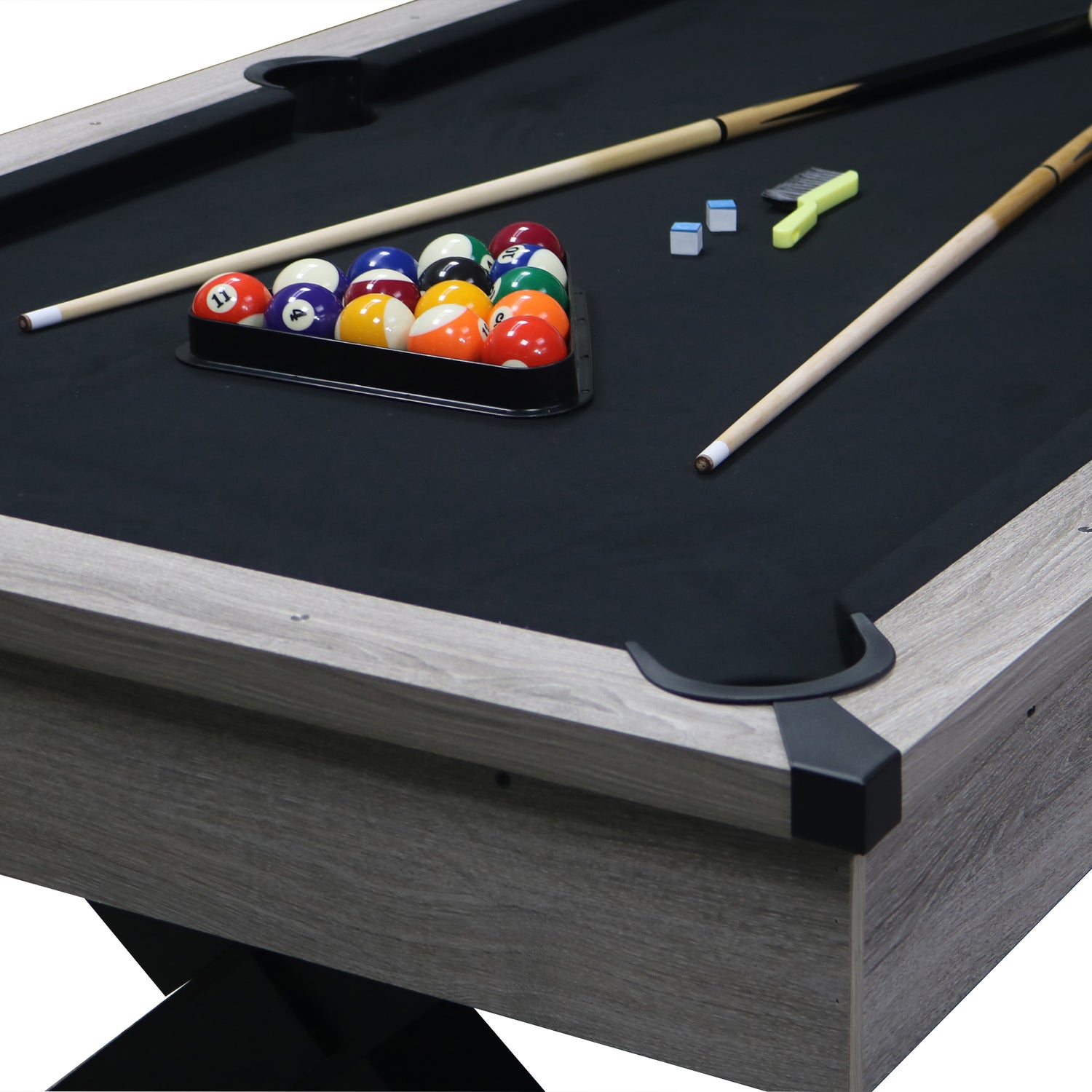 84&quot; Pool Table with Billiard Balls, Cues, Pool Cue Chalk, Cleaning Brush, X-Legs, Black Cloth, Rustic Grey,84.1&quot;L x 46.5&quot;W x 32&quot;H