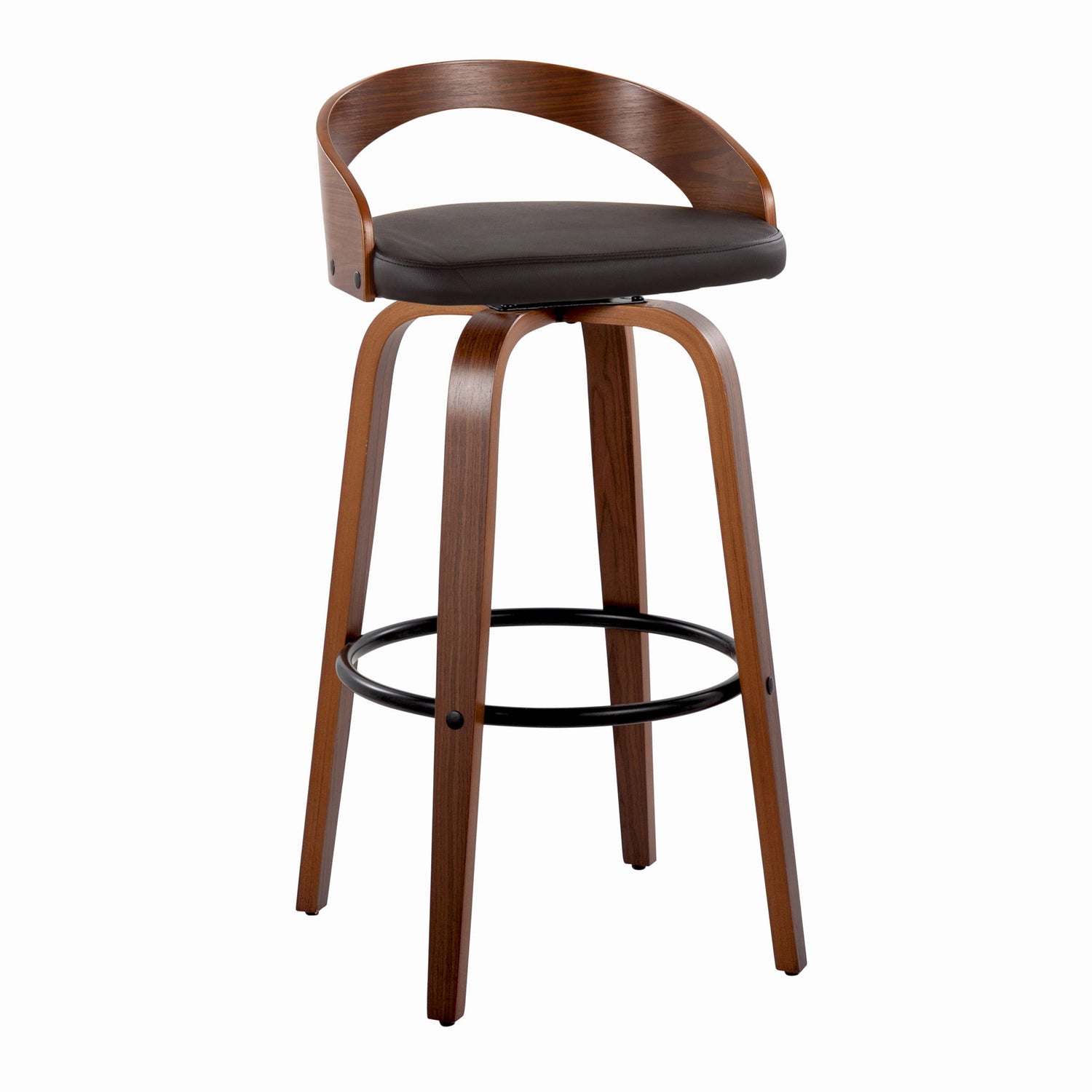 Grotto - Mid Century Modern Fixed Height Barstool &amp; Swivel With Round Footrest (Set of 2)