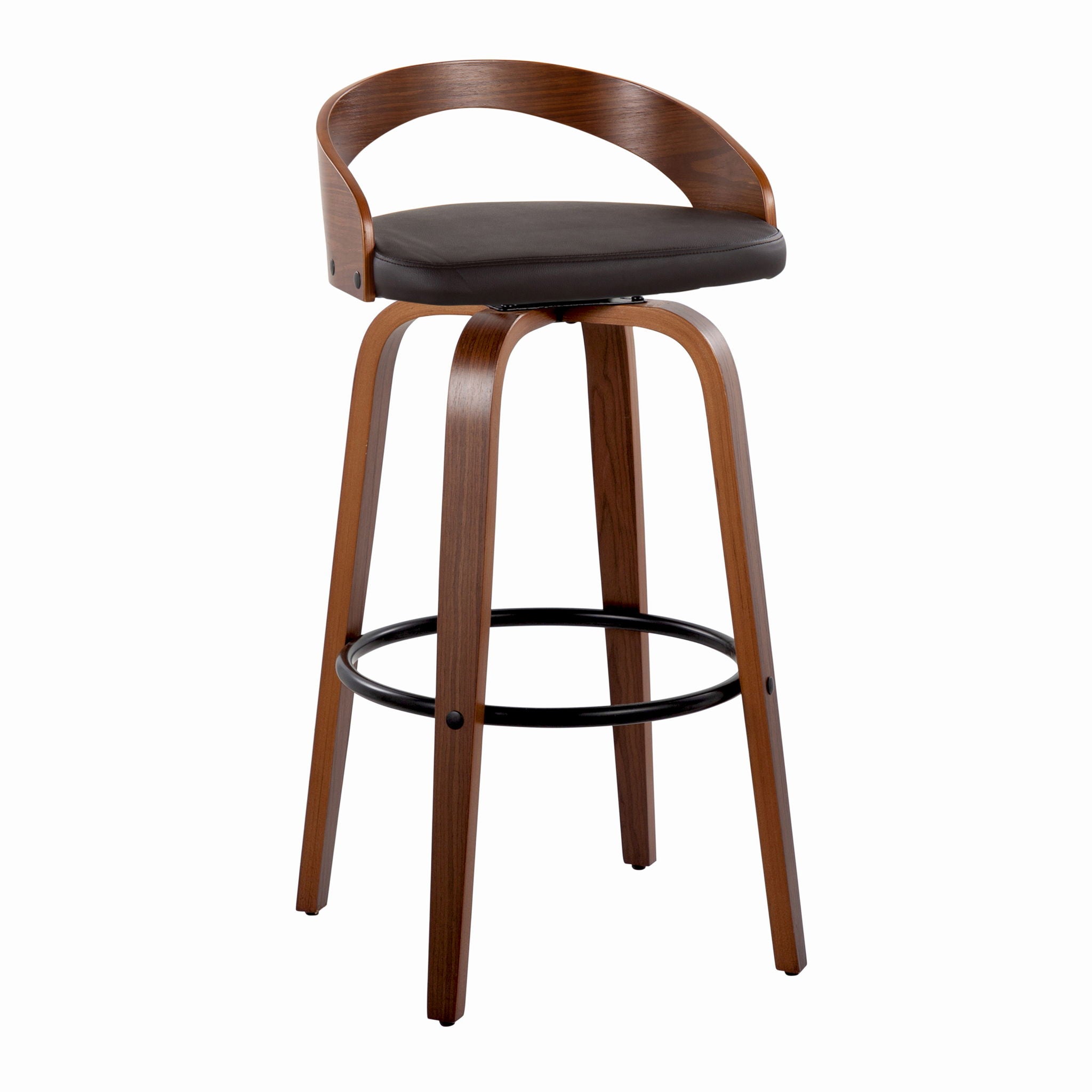 Grotto - Mid Century Modern Fixed Height Barstool &amp; Swivel With Round Footrest (Set of 2)