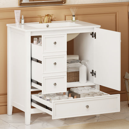 Modern Bathroom Vanity With Sink, 1 Cabinet &amp; 3 Drawers