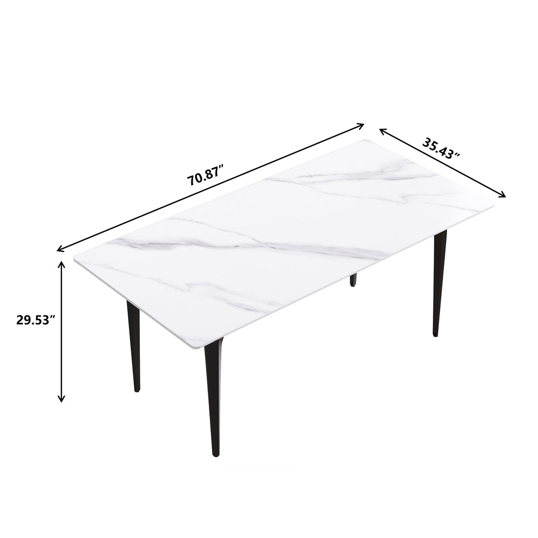 70.87&quot; Modern Artificial Stone White Straight Edge Black Metal Leg Dining Table, Can Accommodate 6-8 People - White / Black