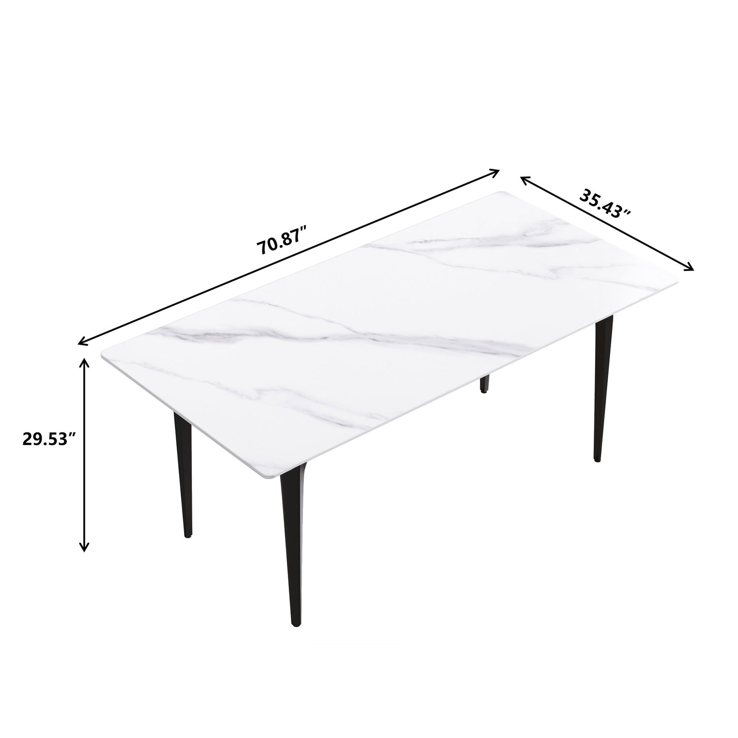 70.87&quot; Modern Artificial Stone White Straight Edge Black Metal Leg Dining Table, Can Accommodate 6-8 People - White / Black