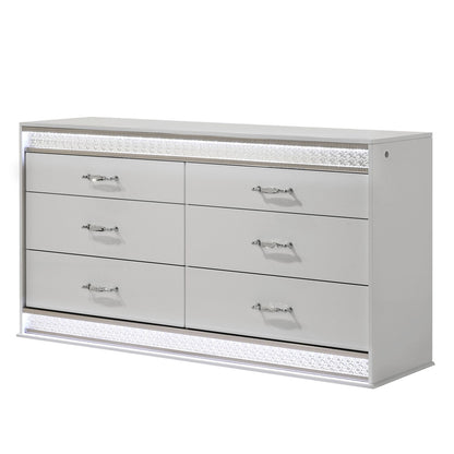 Glam - 6 Drawer Dresser &amp; LED Lighting (Includes Dresser Only) - White