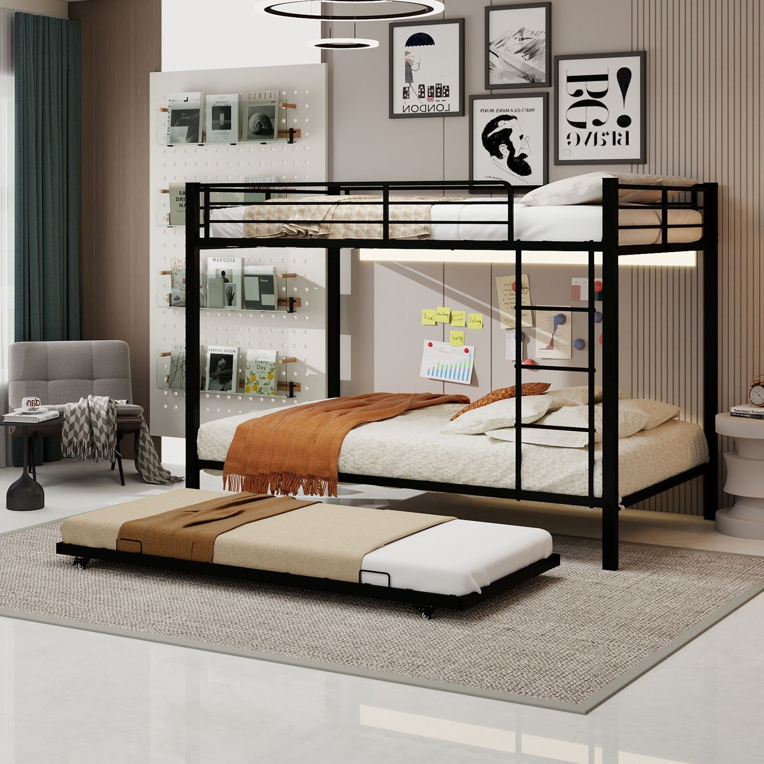Bunk Bed For Kids, Convertible Frame With Ladders &amp; Guardrail