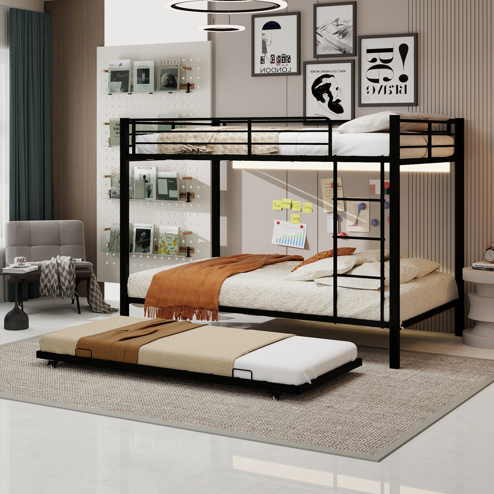 Bunk Bed For Kids, Convertible Frame With Ladders &amp; Guardrail
