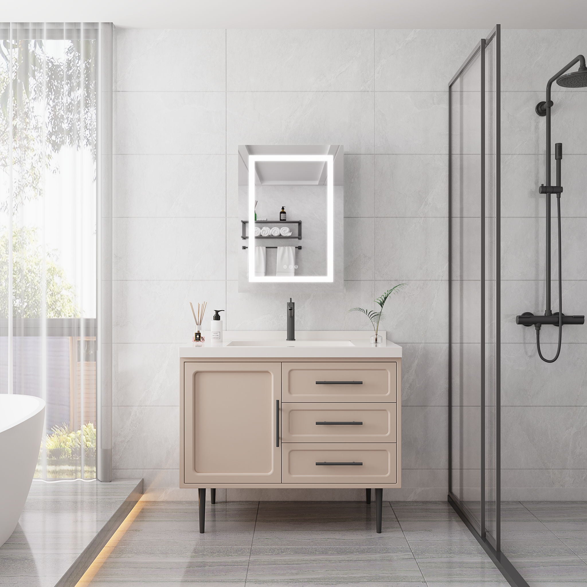 20 X 28&quot; Bathroom Medicine Cabinet With Mirror Wall Mounted LED Bathroom Mirror Cabinet With Lights, Anti-Fog, Waterproof, Dimmable, 3000K~6000K, Single Door, Touch Swich, Storage Shelves - Silver