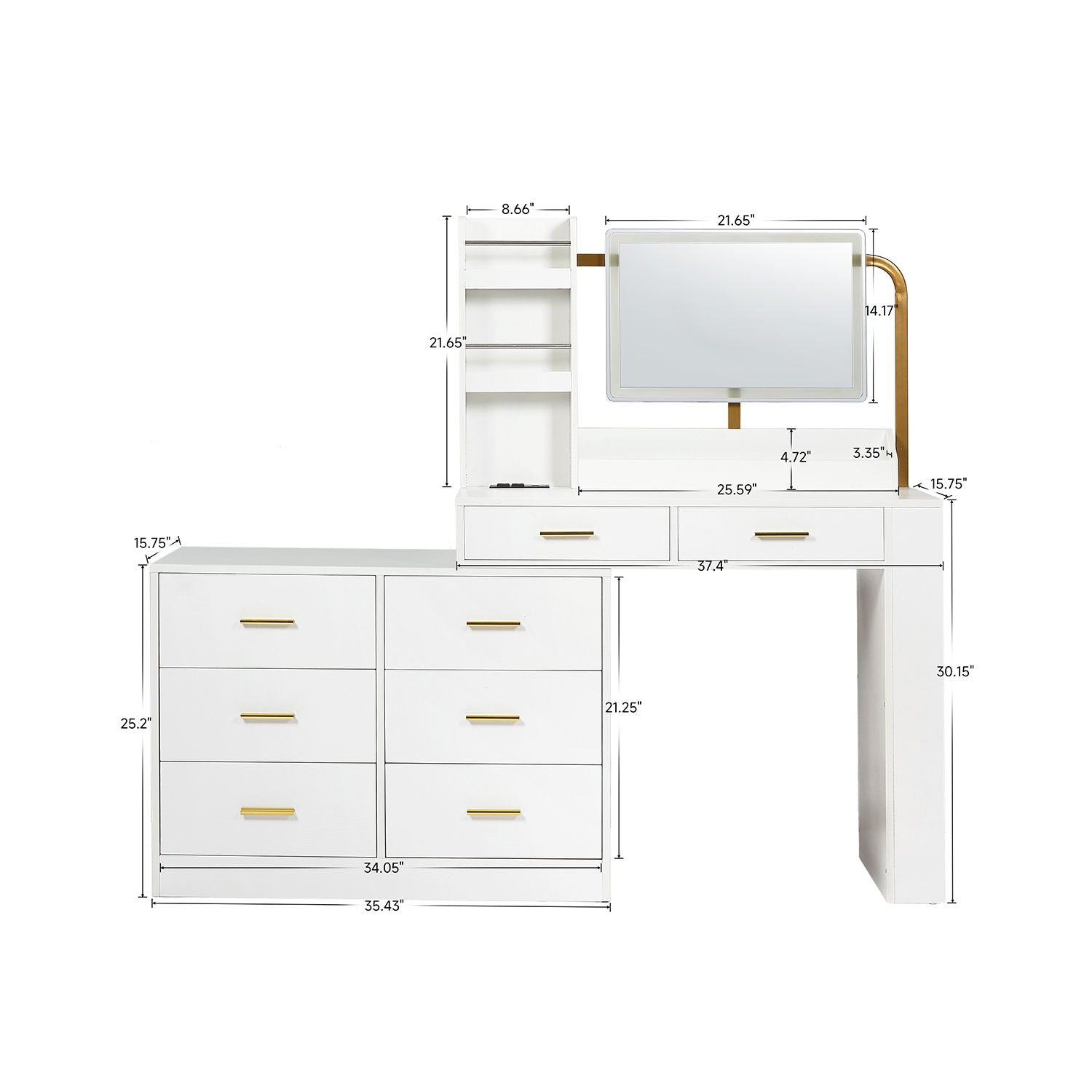 Modern 8 Drawer Dresser For Bedroom Ample Storage Wide Chest Of Drawers, Sturdy &amp; Safe - White