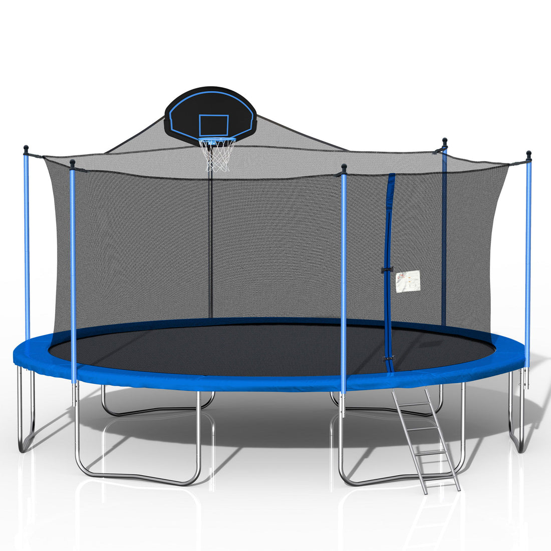 Trampoline For Adults &amp; Kids With Basketball Hoop, Outdoor Trampolines With Ladder And Safety Enclosure Net For Kids And Adults