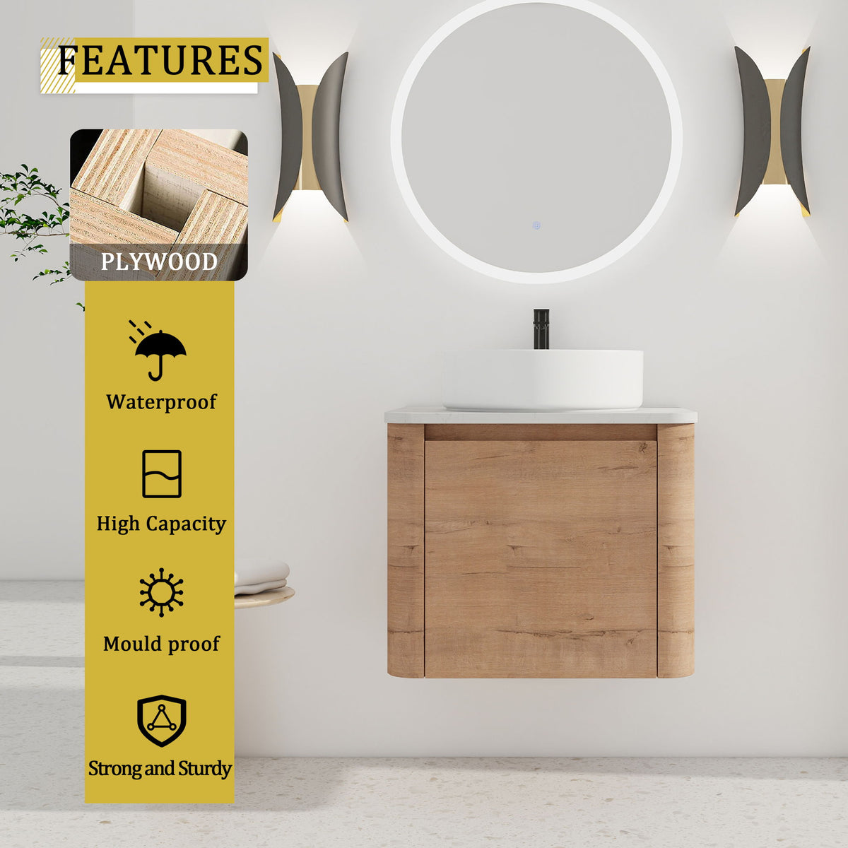 Wall Mounted Bathroom Vanity &amp; Art Sink &amp; 1 Soft Close Door