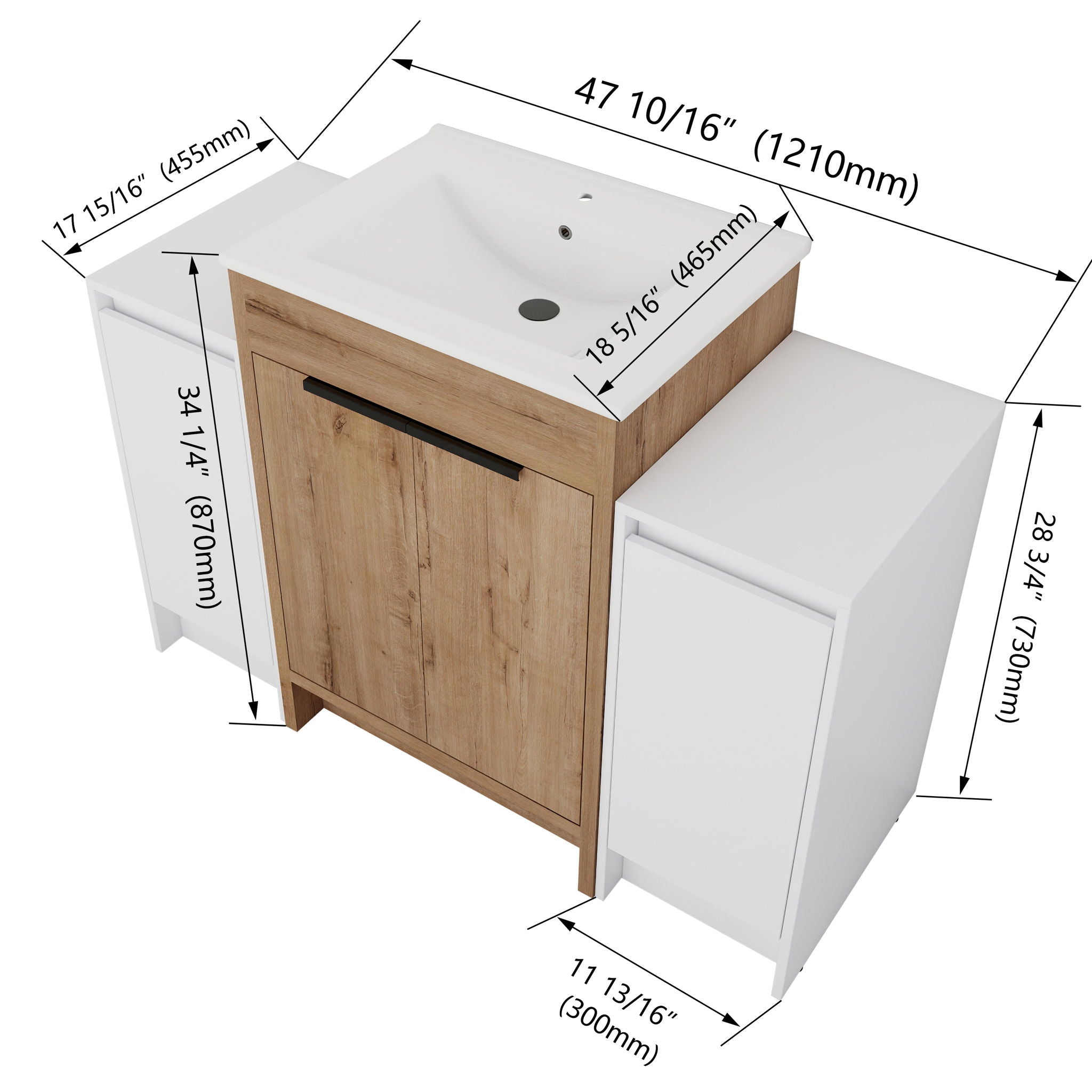 48" Freestanding Bathroom Vanity With Sink And 2 Storage Cabinets, Soft Closing Door - Imitative Oak / White