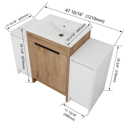 48" Freestanding Bathroom Vanity With Sink And 2 Storage Cabinets, Soft Closing Door - Imitative Oak / White