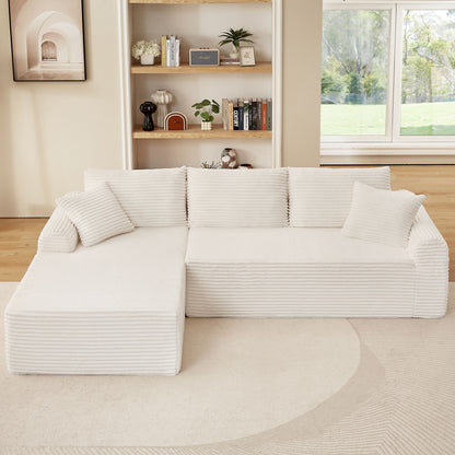 Modular Corduroy Sectional With Arched Armrests, Includes 3 Back Cushions &amp; 2 Throw Pillows