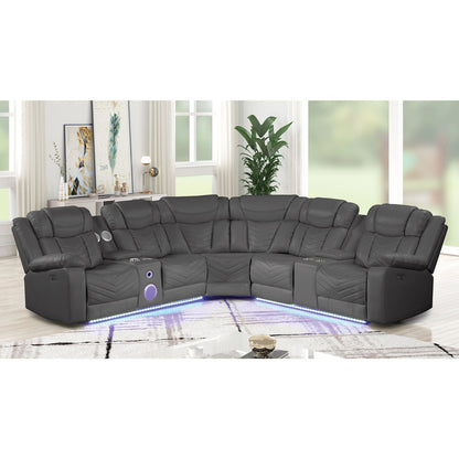 Challenger - Recliner Sectional Sofa, Built In USB, C Ports &amp; Bluetooth