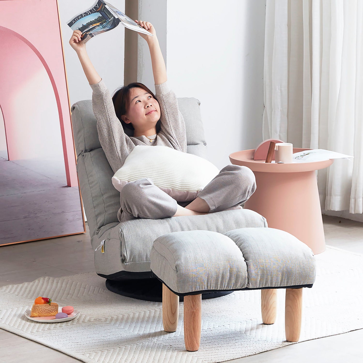 Adjustable Japanese Reclining Floor Chair Sofa With Metal Frame For Living Room