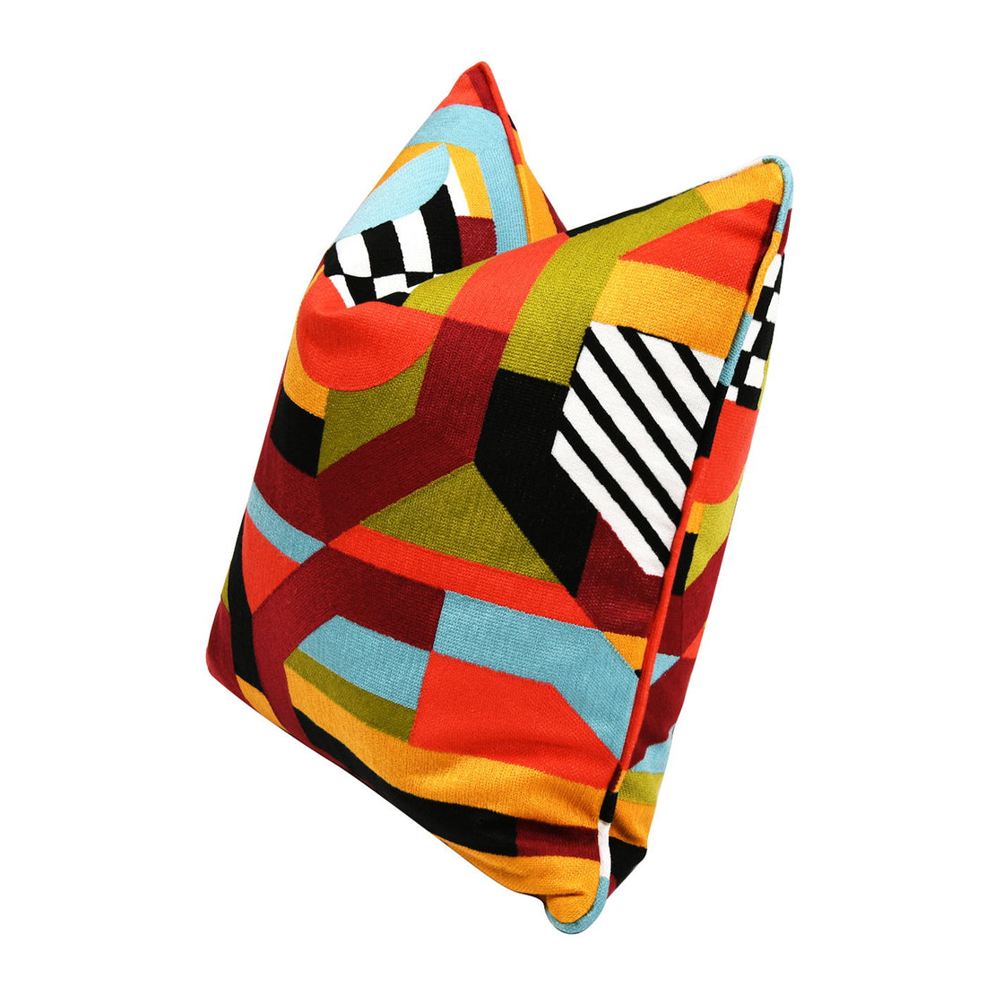 La Broderie - Square Embroidered Throw Pillow &amp; Feather Down Insert - Colorpop Multicolored Embroidery