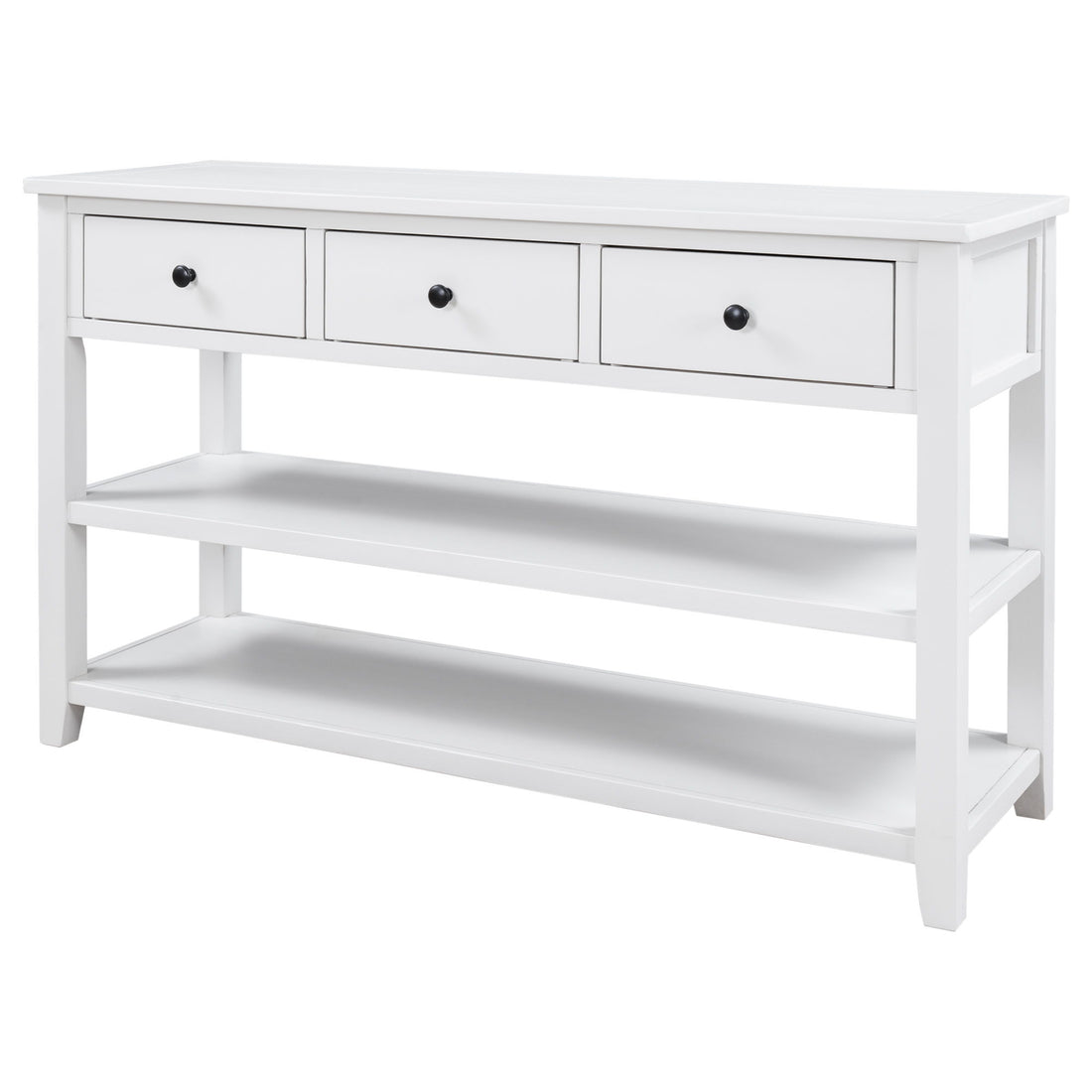 Retro Design Console Table With Two Open Shelves, Pine Frame And Legs For Living Room