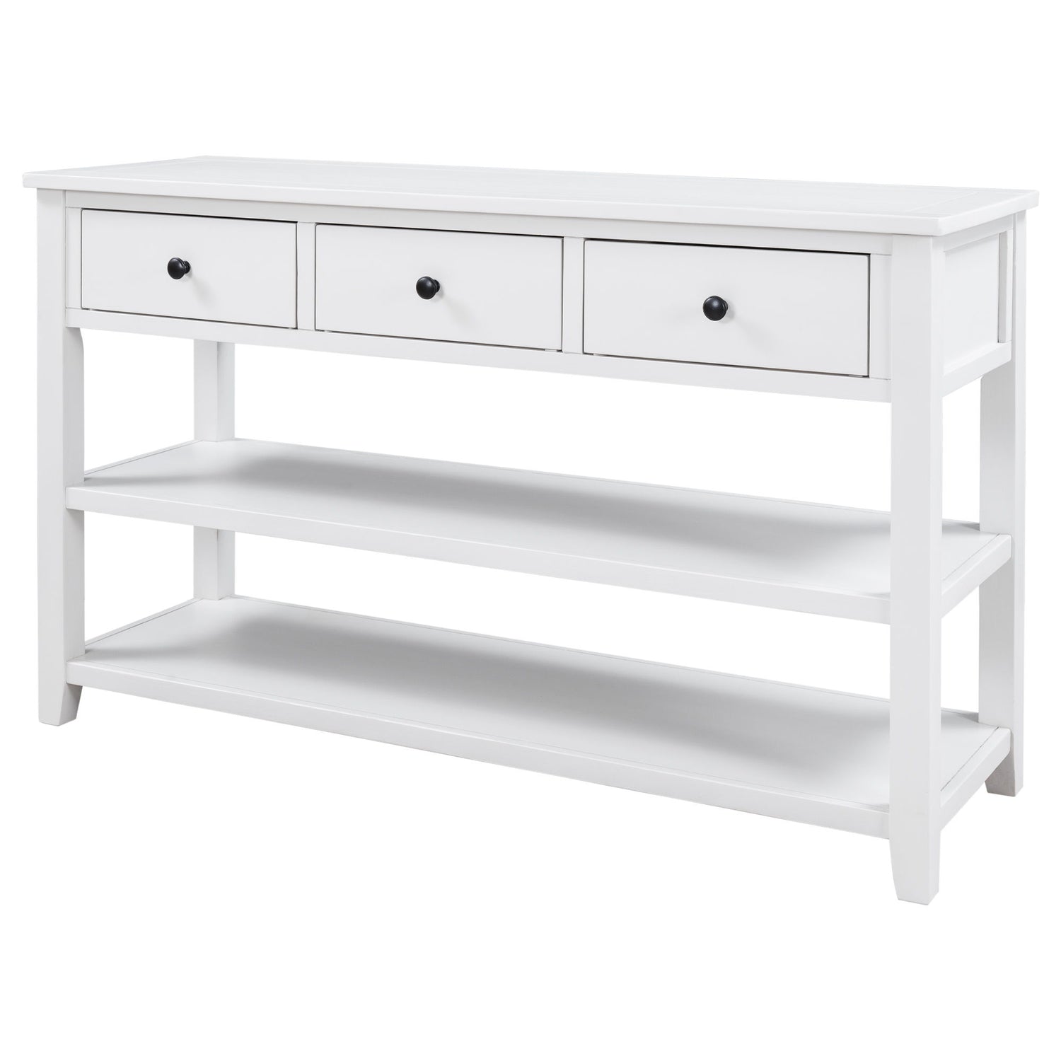 Retro Design Console Table With Two Open Shelves, Pine Frame And Legs For Living Room