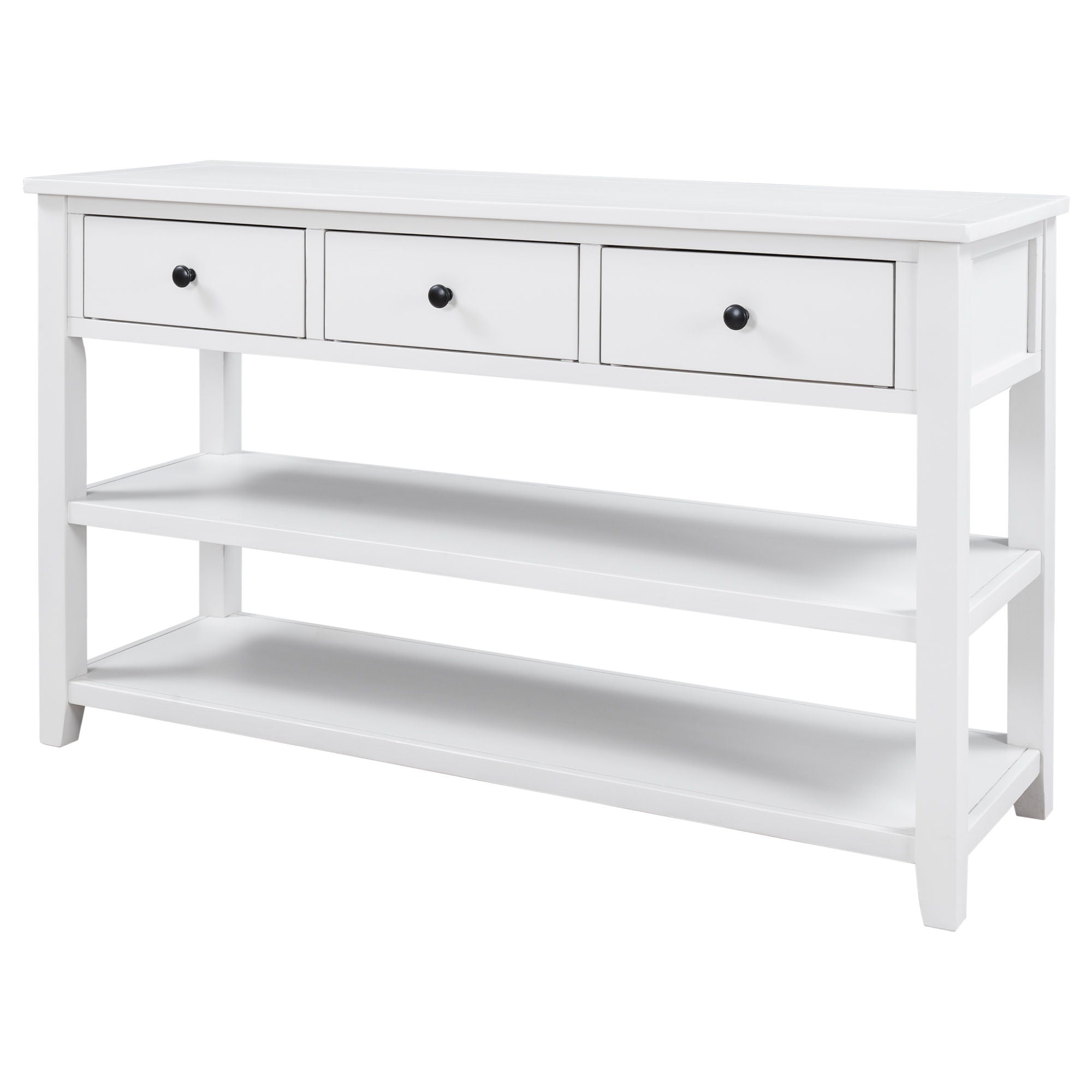 Retro Design Console Table With Two Open Shelves, Pine Frame And Legs For Living Room
