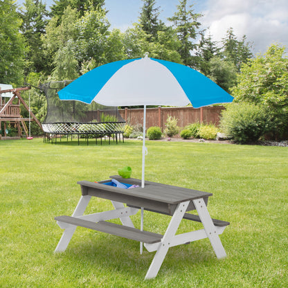 3-In-1 Kids Outdoor Wooden Picnic Table With Umbrella, Convertible Sand &amp; Water, ASTM &amp; CPSIA Certification