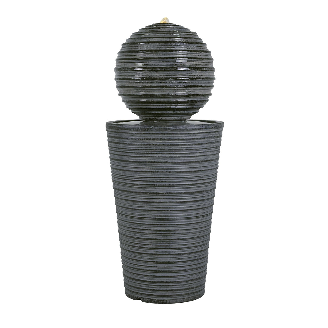 31.5&quot; Tall Striped Column Fountain With LED Light Design For Outdoor Spaces - Gray