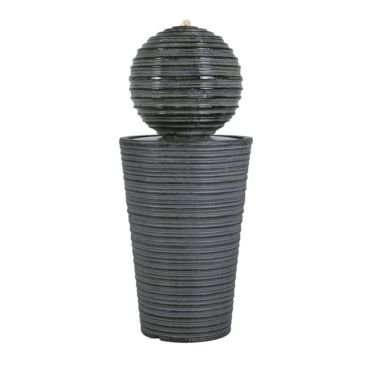 31.5&quot; Tall Striped Column Fountain With LED Light Design For Outdoor Spaces - Gray