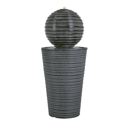 31.5&quot; Tall Striped Column Fountain With LED Light Design For Outdoor Spaces - Gray
