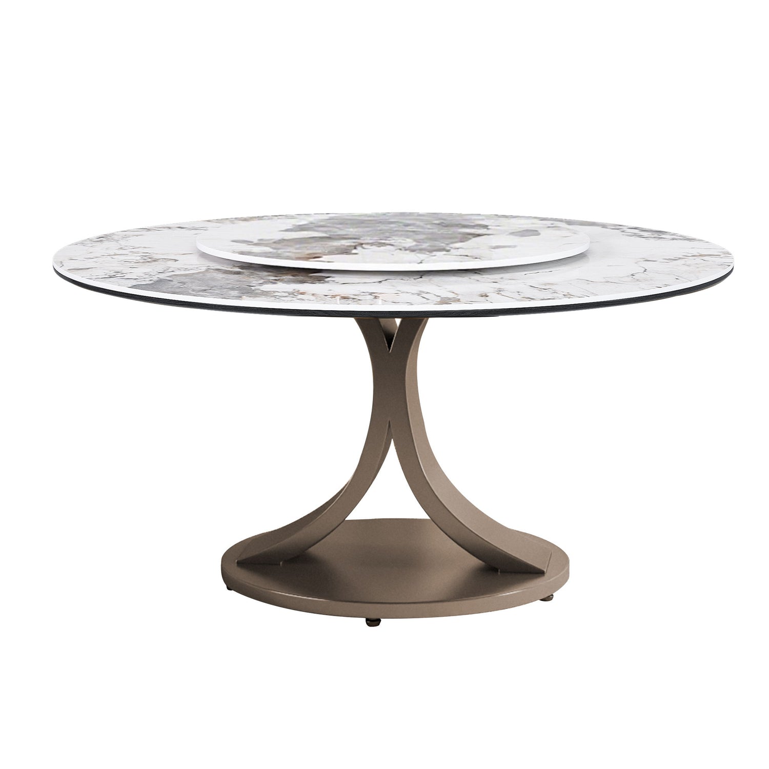 Modern Round Dining Table With 360° Rotating Lazy Susan Scratch &amp; Chairs