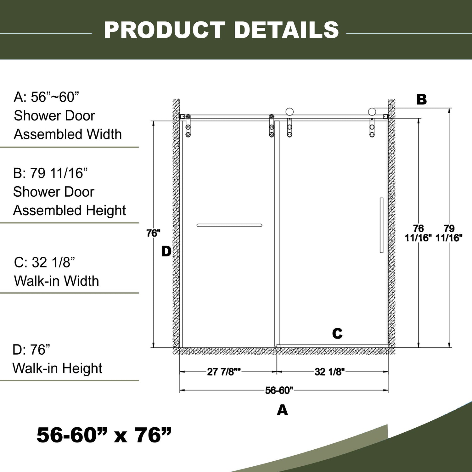 Frameless Shower Door, Sliding Shower Door, Premium 5 / 16&quot; (8 Mm) Thick Tempered Glass Shower Enclosure With Towel Bar, Double Side Easy Clean Coat, Finished With Buffer