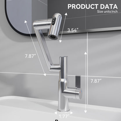 Bathroom Sink Faucet With Spray Function And Temperature Display, Anti Skid Switch, 360 Degree Rotary