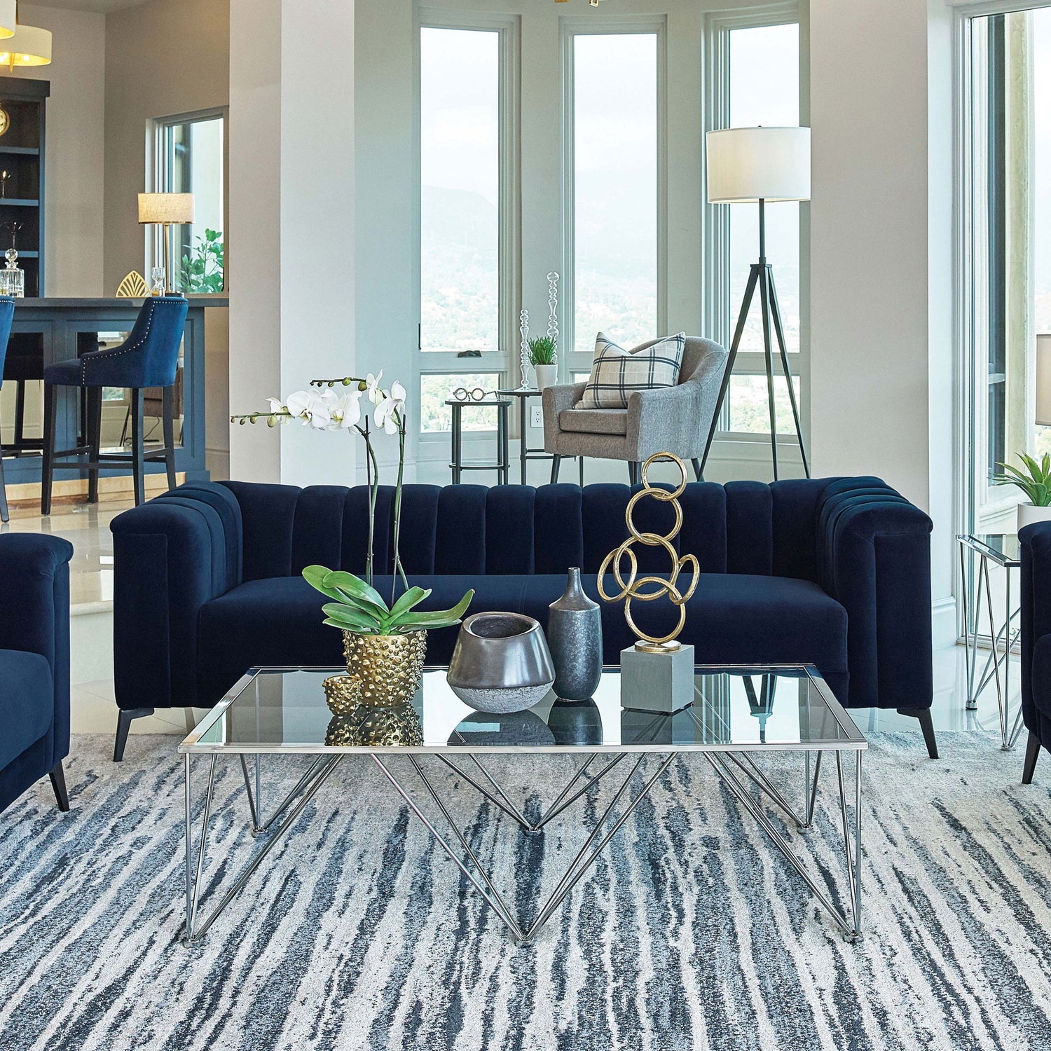 Darci - Tuxedo Arm Sofa With Tapered Legs - Blue