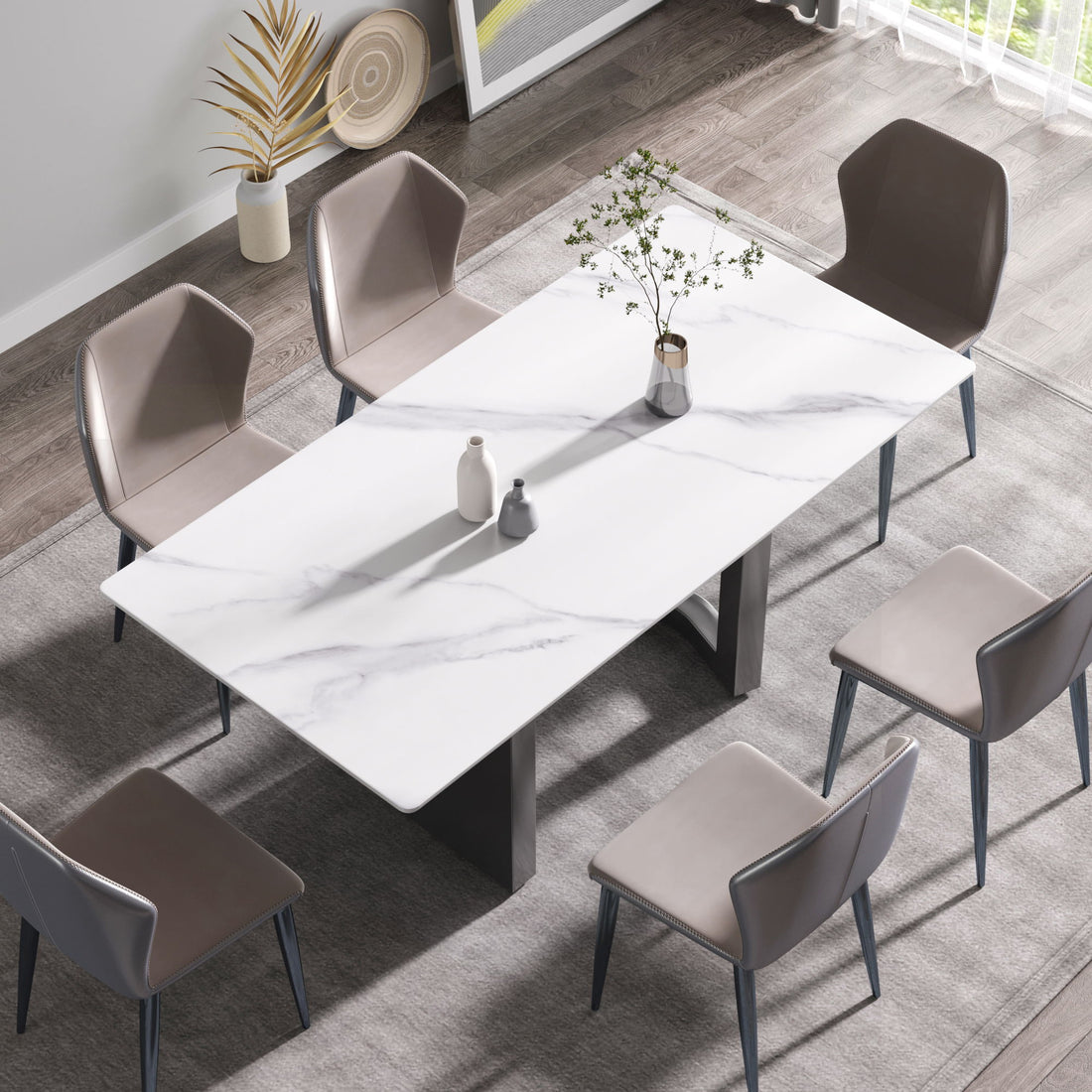 70.87&quot; Modern Artificial Stone White Straight Edge Black Metal Leg Dining Table - White / Black