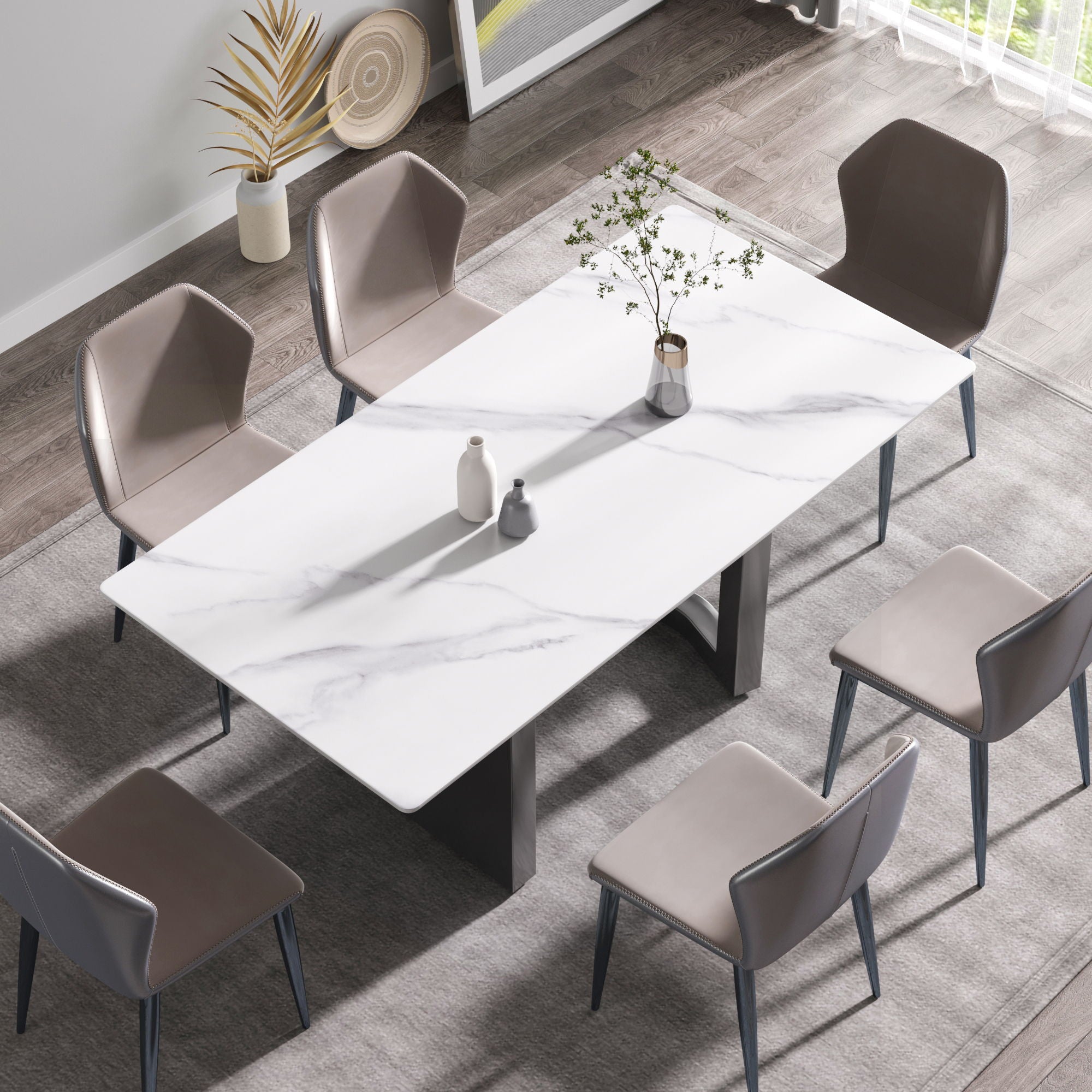 70.87&quot; Modern Artificial Stone White Straight Edge Black Metal Leg Dining Table - White / Black