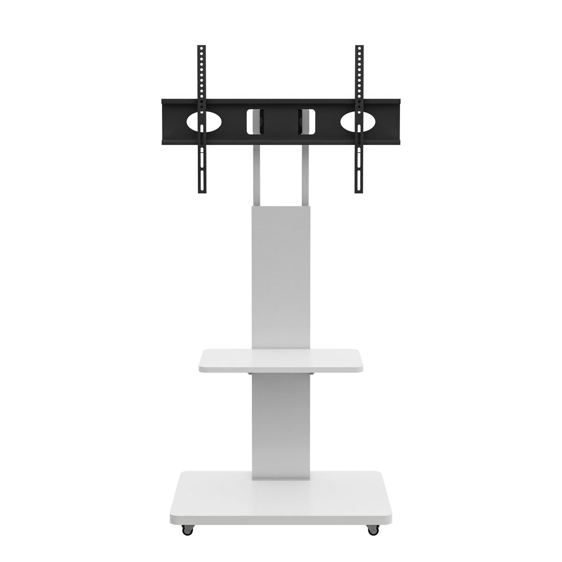 Mobile TV Stand With Shelf Floor Mount Cart For TVs With Lockable Wheels Ideal For Living Room Bedroom Or Office - White