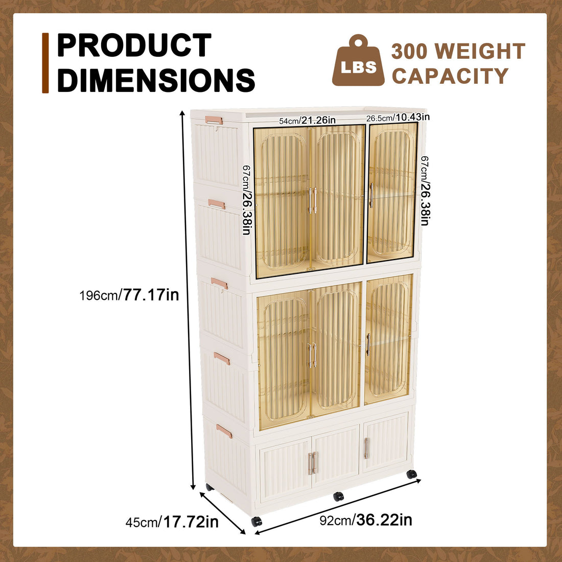 Portable Wardrobe Closet Storage Organizer For Clothes, 9 Magnetic Doors With 9 Cubes &amp; 2 Hanging Rods, 6 Hangers - Cream White