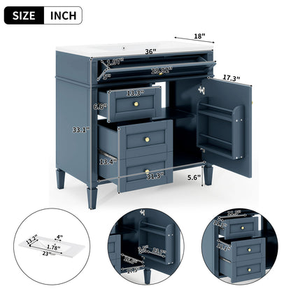 Bathroom Vanity With Top Sink, Storage Cabinet With 2 Drawers And Tip Out Drawer