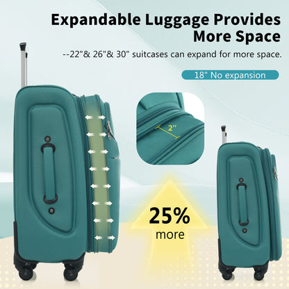Softside Luggage 4 Piece Set With Expandable Spinner Wheels