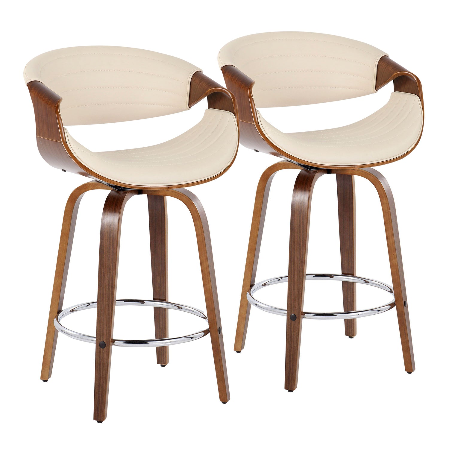 Symphony - Mid Century Modern Fixed Height Counter Stool &amp; Swivel With Round Footrest (Set of 2)