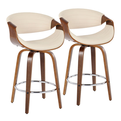 Symphony - Mid Century Modern Fixed Height Counter Stool &amp; Swivel With Round Footrest (Set of 2)